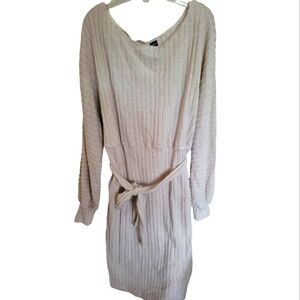 Shein Super Soft Cream Long Sleeve Dress Belted Winter Dress Size Medium
